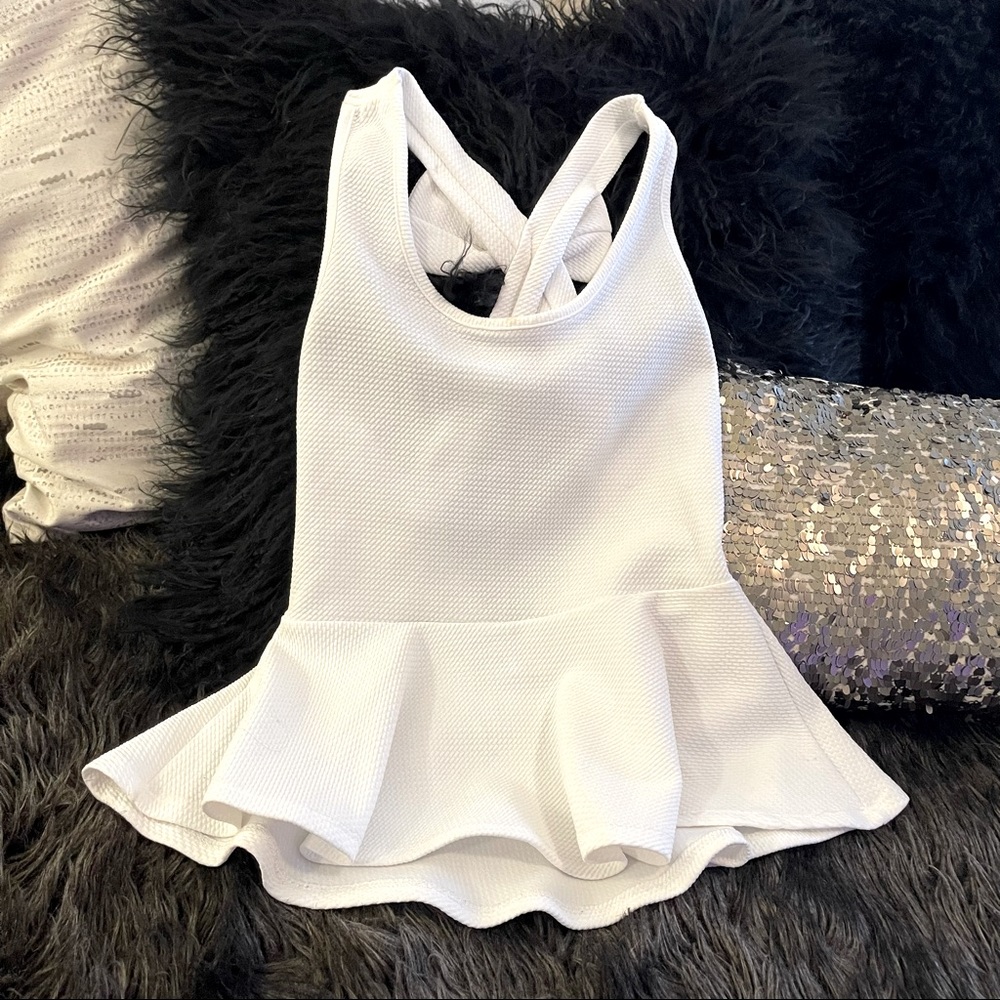 White dressy peplum top with bow m/l